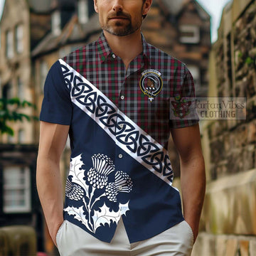 Tartan Vibes Clothing Borthwick Tartan Short Sleeve Button Shirt Featuring Thistle and Scotland Map