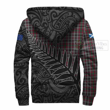 Borthwick Crest Tartan Sherpa Hoodie with New Zealand Silver Fern Half Style - Tartan Vibes Clothing