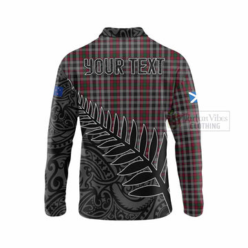 Tartan Vibes Clothing Borthwick Crest Tartan Long Sleeve Polo Shirt with New Zealand Silver Fern Half Style