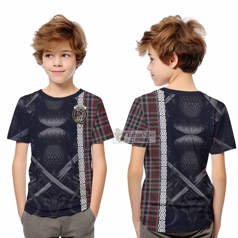 Borthwick Tartan Kid T-Shirt with Family Crest Cross Sword Thistle Celtic Vibes - Tartan Vibes Clothing