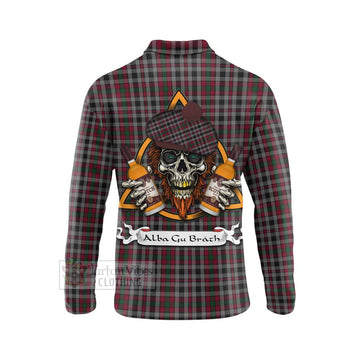 Borthwick Tartan Long Sleeve Polo Shirt with Family Crest and Bearded Skull Holding Bottles of Whiskey - Tartan Vibes Clothing
