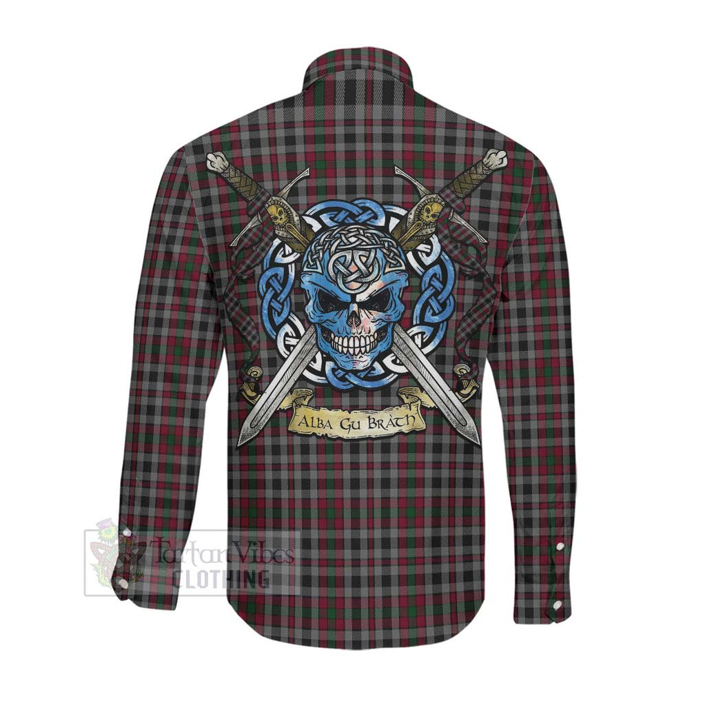 Borthwick Tartan Long Sleeve Button Shirt with Family Crest Celtic Skull Style Men's Shirt - Tartan Vibes Clothing