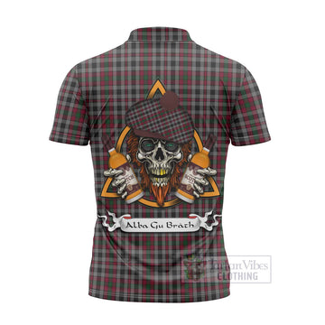 Borthwick Tartan Zipper Polo Shirt with Family Crest and Bearded Skull Holding Bottles of Whiskey - Tartan Vibes Clothing