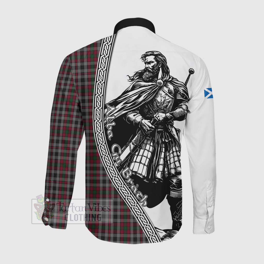 Borthwick Tartan Clan Crest Long Sleeve Button Shirt with Highlander Warrior Celtic Style Men's Shirt - Tartan Vibes Clothing