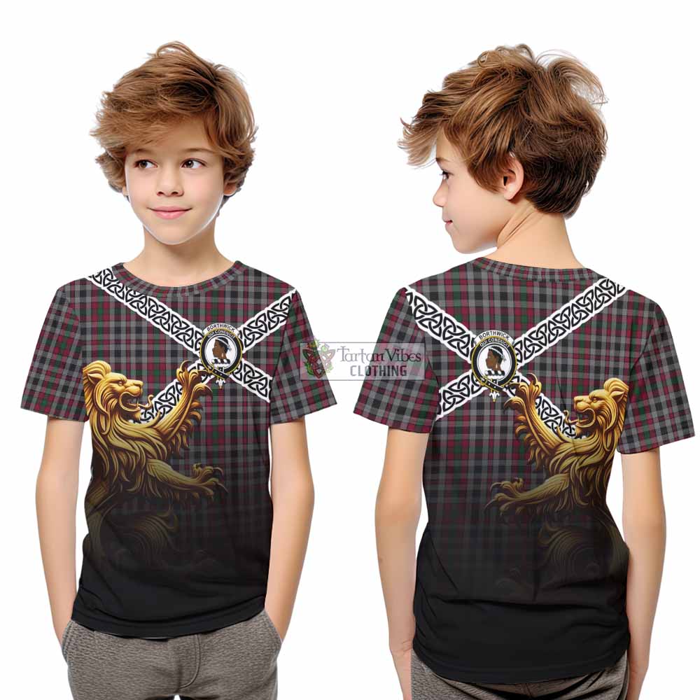 Tartan Vibes Clothing Borthwick Crest Tartan Kid T-Shirt with Golden Lion Emblem Celtic Style