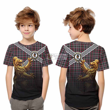 Tartan Vibes Clothing Borthwick Crest Tartan Kid T-Shirt with Golden Lion Emblem Celtic Style