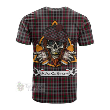 Tartan Vibes Clothing Borthwick Tartan Cotton T-shirt with Family Crest and Bearded Skull Holding Bottles of Whiskey