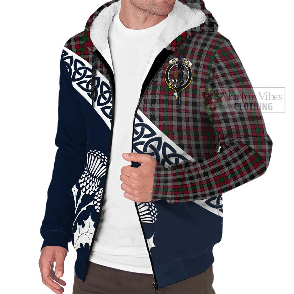 Borthwick Tartan Sherpa Hoodie Featuring Thistle and Scotland Map - Tartan Vibes Clothing