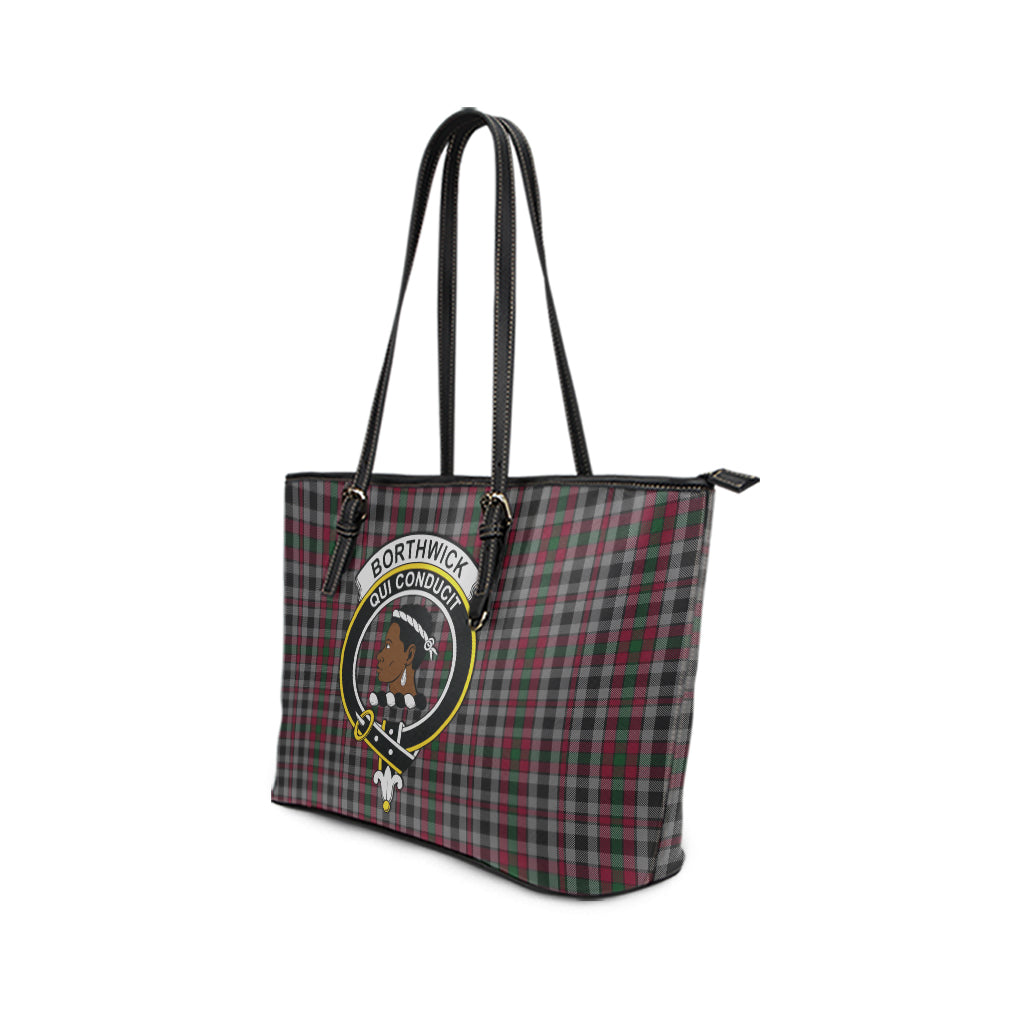 Borthwick Tartan Leather Tote Bag with Family Crest - Tartan Vibes Clothing