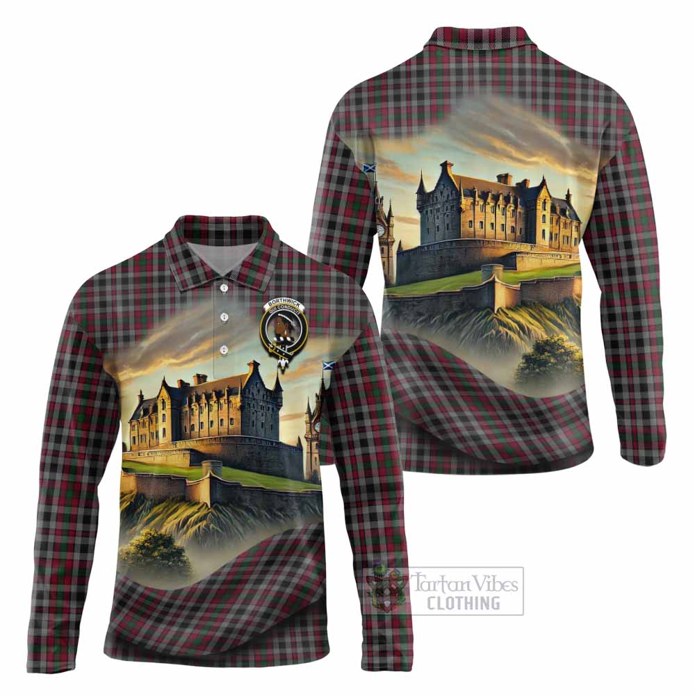 Borthwick Tartan Family Crest Long Sleeve Polo Shirt with Scottish Ancient Castle Style - Tartan Vibes Clothing