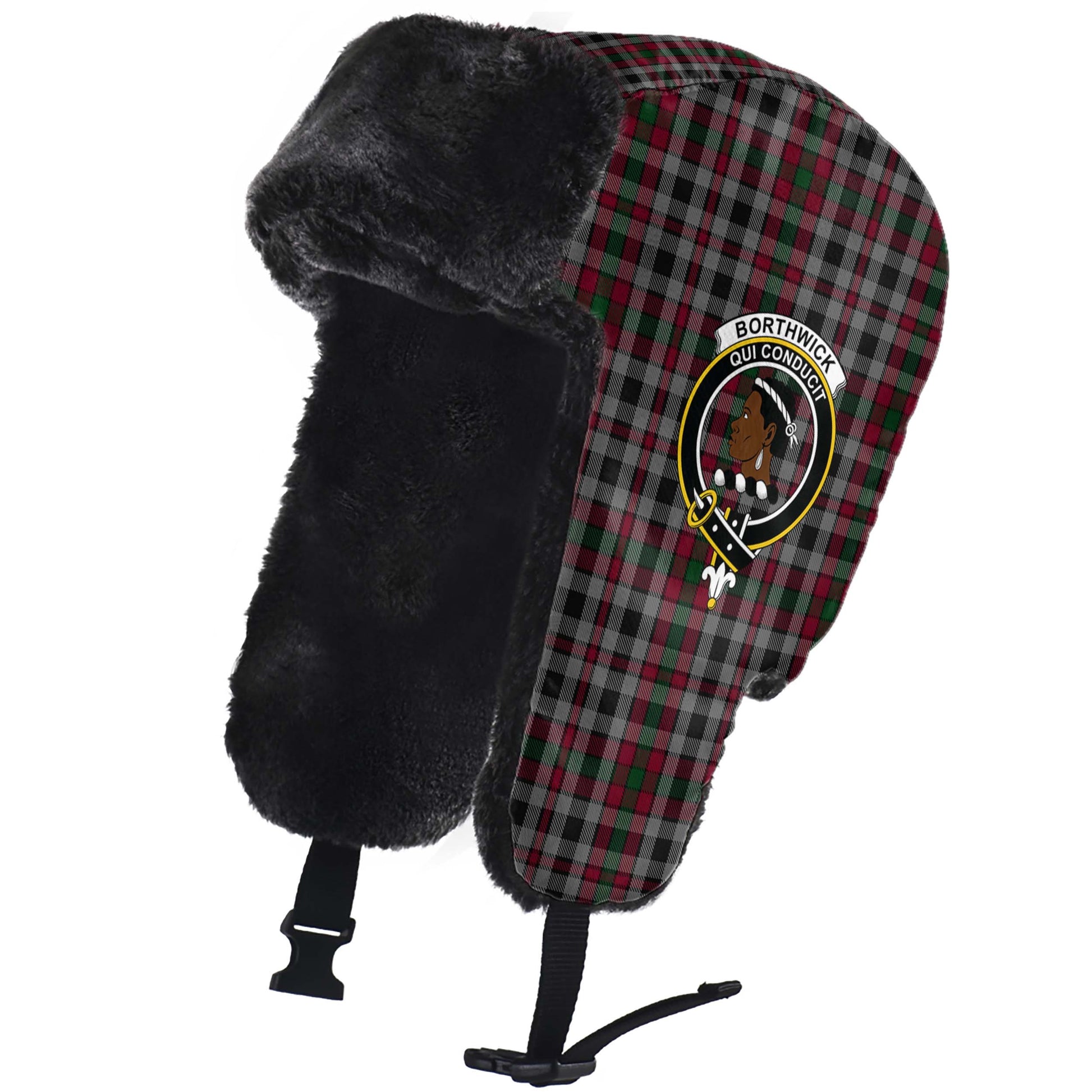 Borthwick Tartan Winter Trapper Hat with Family Crest - Tartan Vibes Clothing
