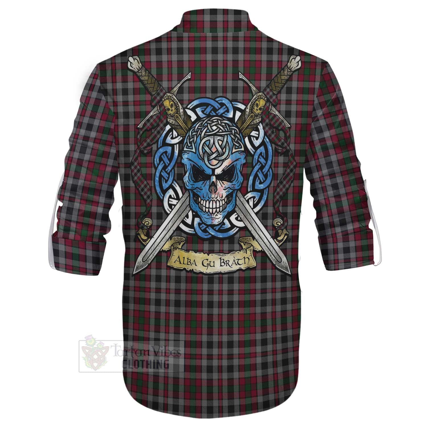 Borthwick Tartan Ghillie Kilt Shirt with Family Crest Celtic Skull Style - Tartan Vibes Clothing