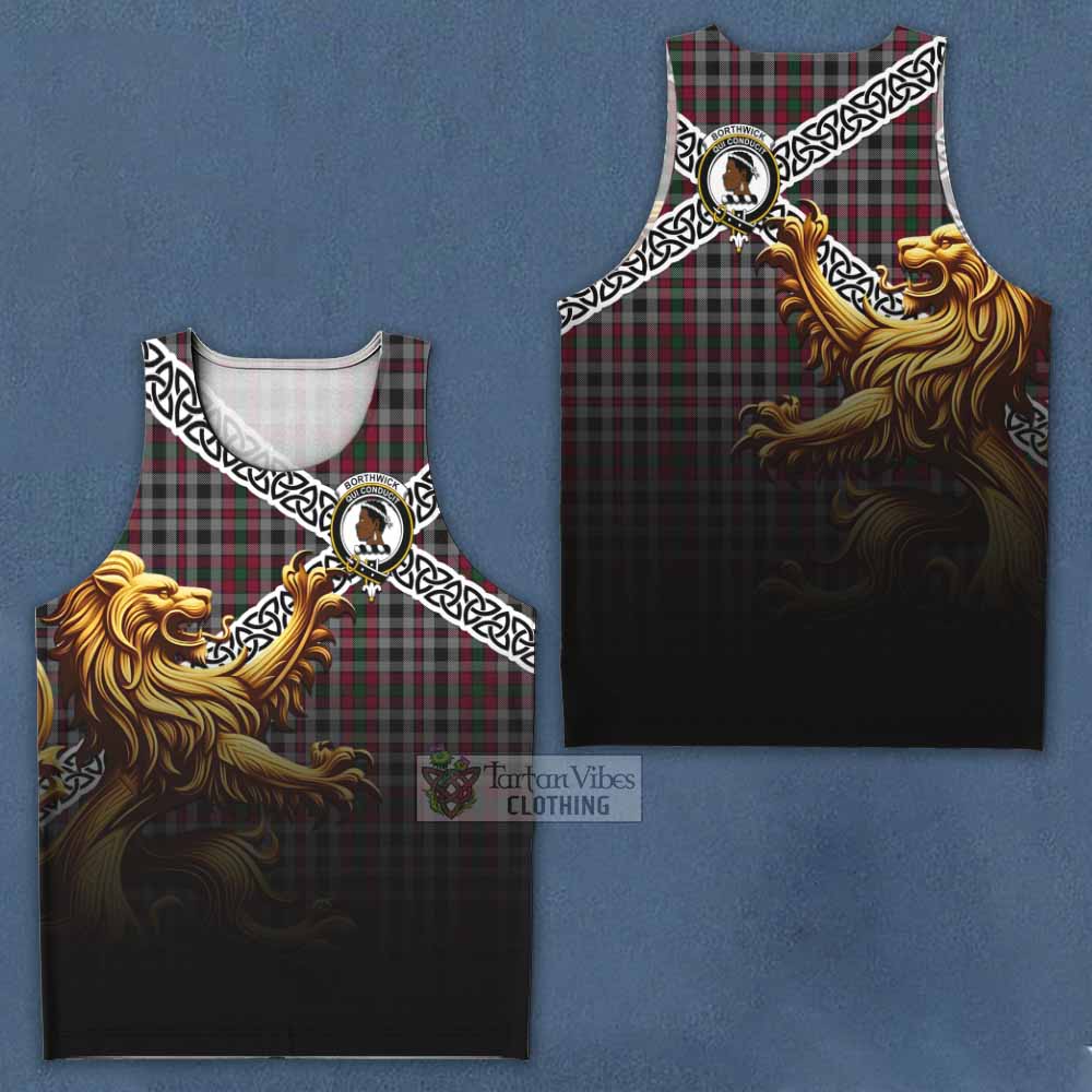 Tartan Vibes Clothing Borthwick Crest Tartan Men's Tank Top with Golden Lion Emblem Celtic Style