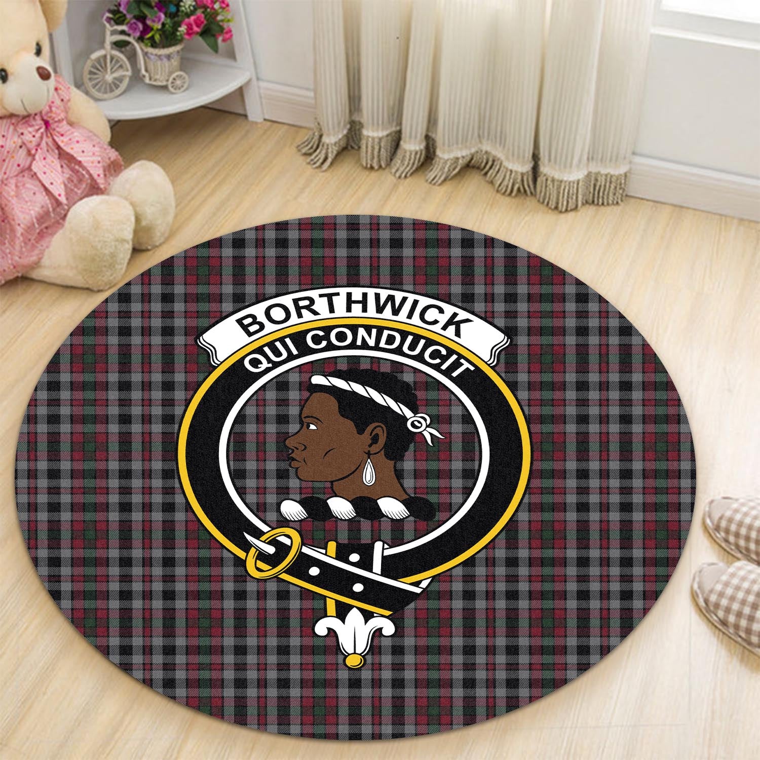 Borthwick Tartan Round Rug with Family Crest - Tartan Vibes Clothing