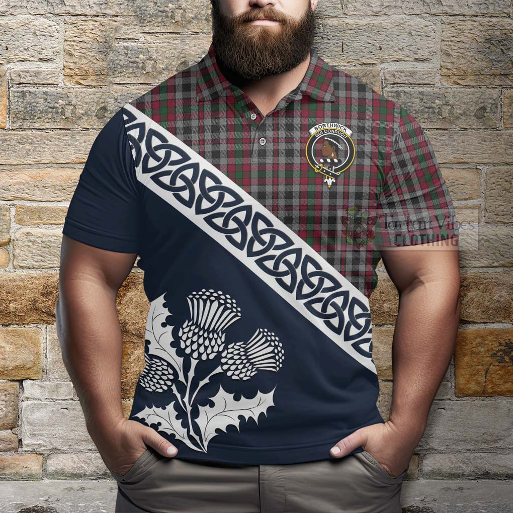 Borthwick Tartan Polo Shirt Featuring Thistle and Scotland Map - Tartanvibesclothing Store