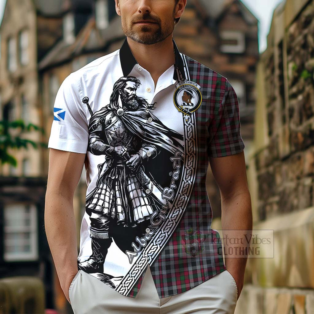 Tartan Vibes Clothing Borthwick Tartan Clan Crest Short Sleeve Button Shirt with Highlander Warrior Celtic Style