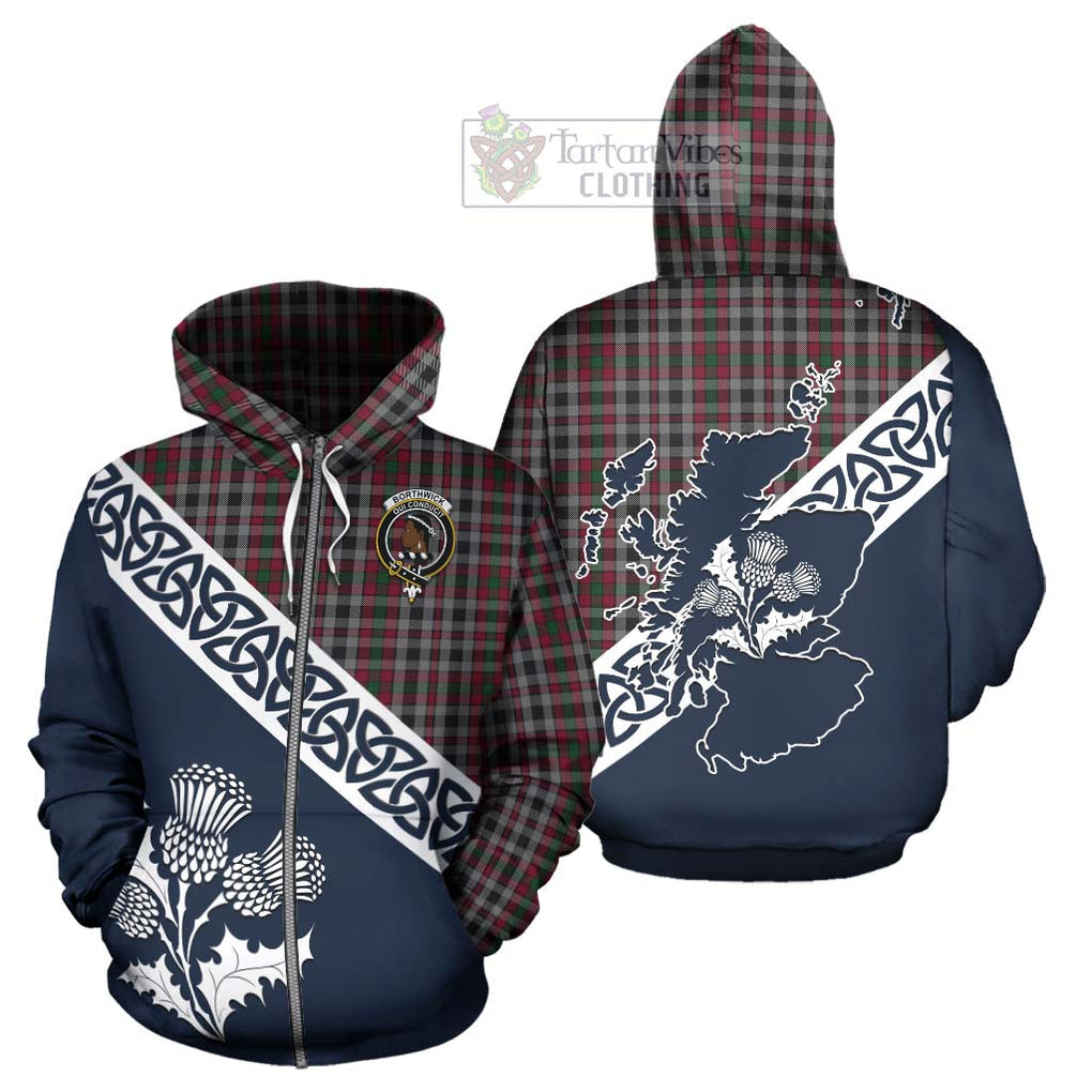 Borthwick Tartan Hoodie Featuring Thistle and Scotland Map - Tartan Vibes Clothing