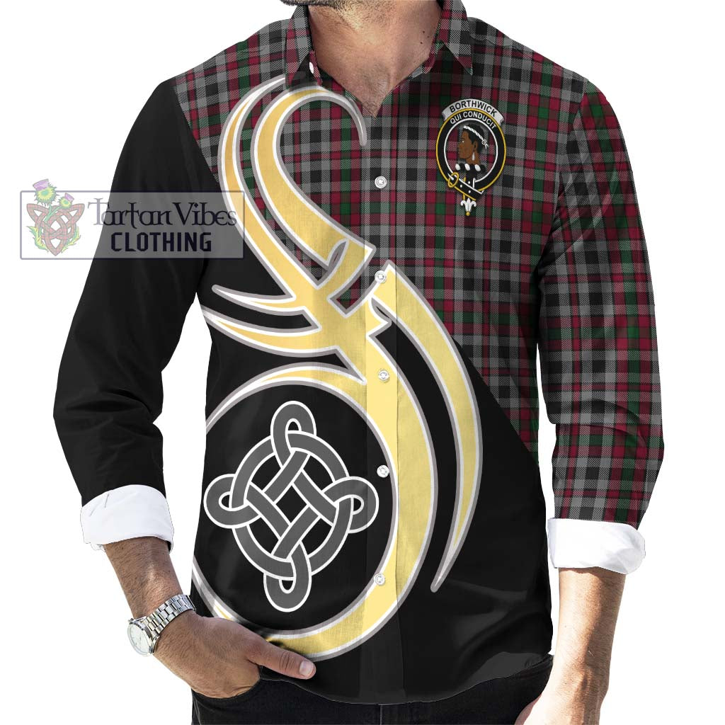 Borthwick Tartan Long Sleeve Button Shirt with Family Crest and Celtic Symbol Style - Tartan Vibes Clothing