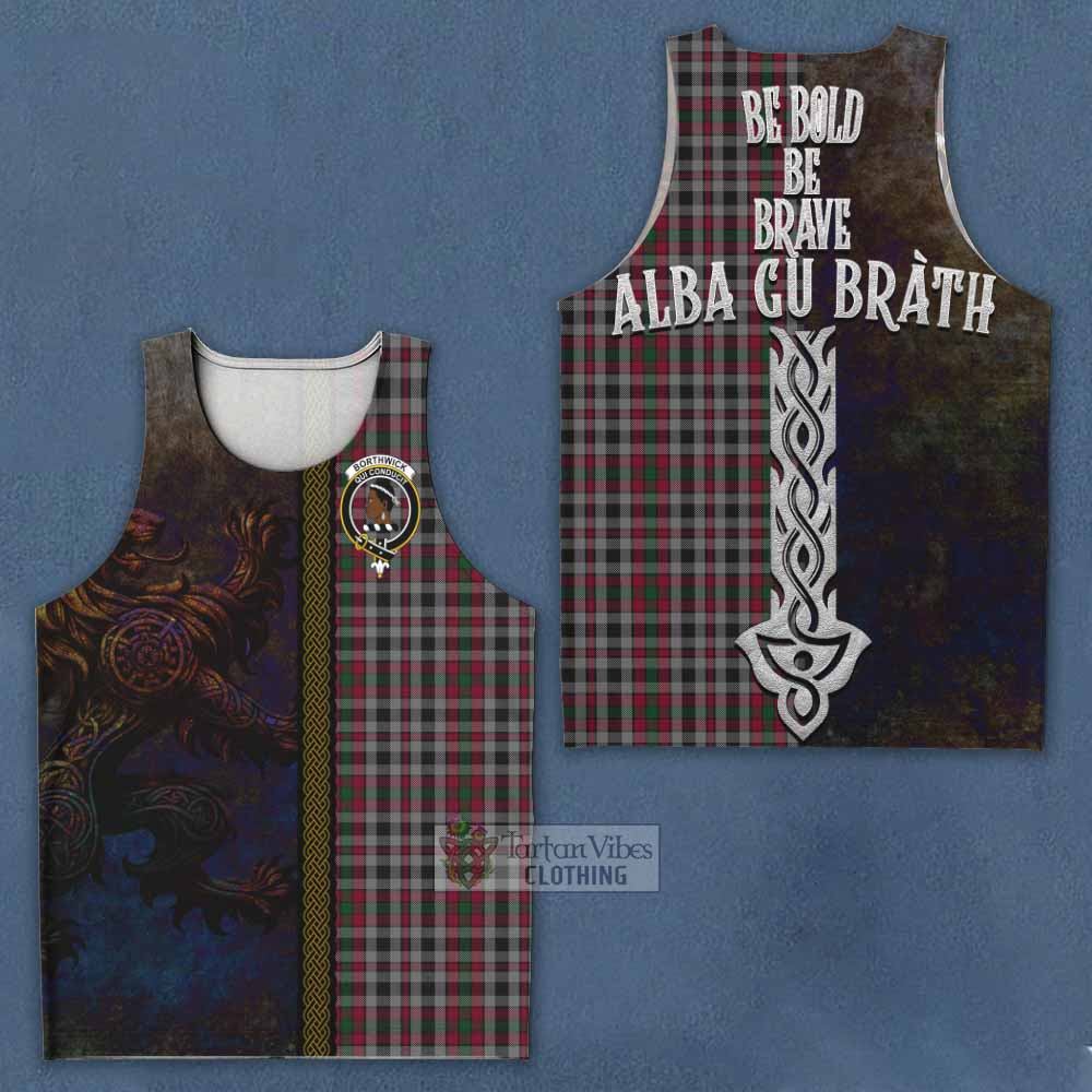 Tartan Vibes Clothing Borthwick Tartan Family Crest Men's Tank Top Alba Gu Brath Be Brave Lion Ancient Style