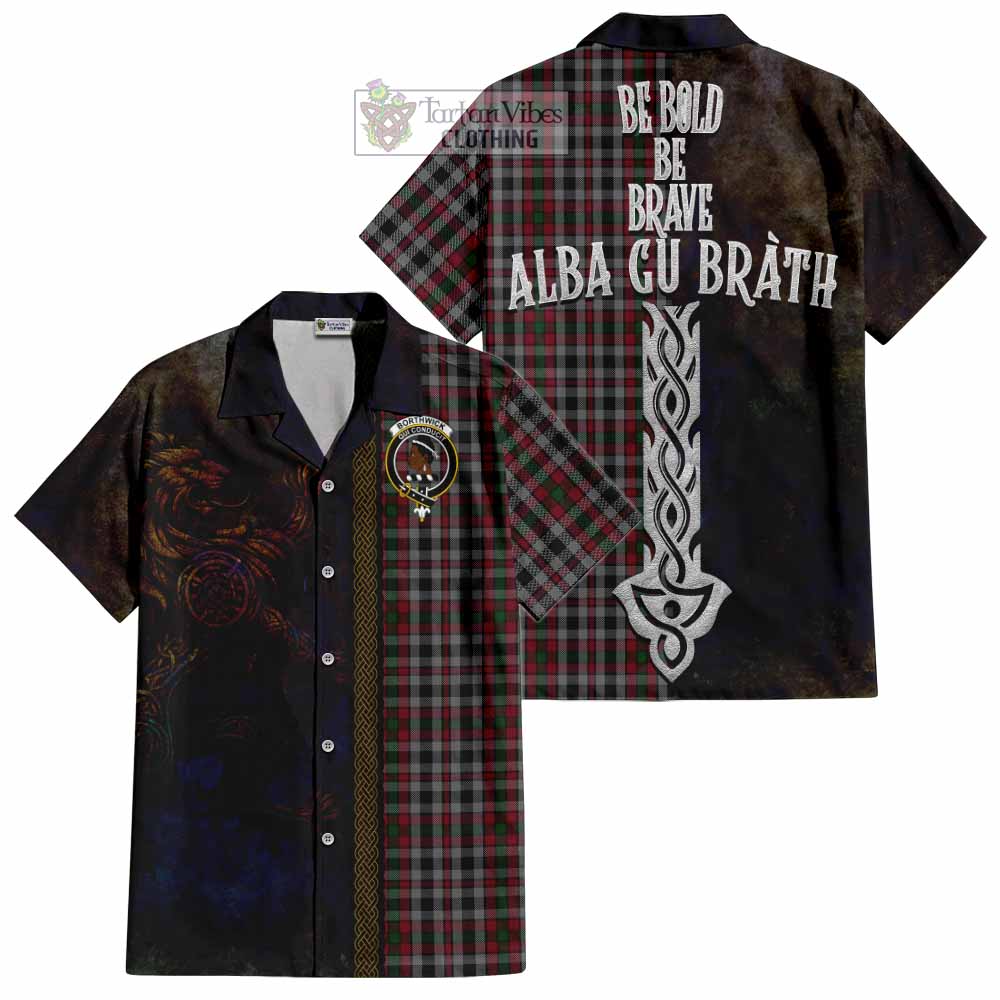 Tartan Vibes Clothing Borthwick Tartan Family Crest Short Sleeve Button Shirt Alba Gu Brath Be Brave Lion Ancient Style