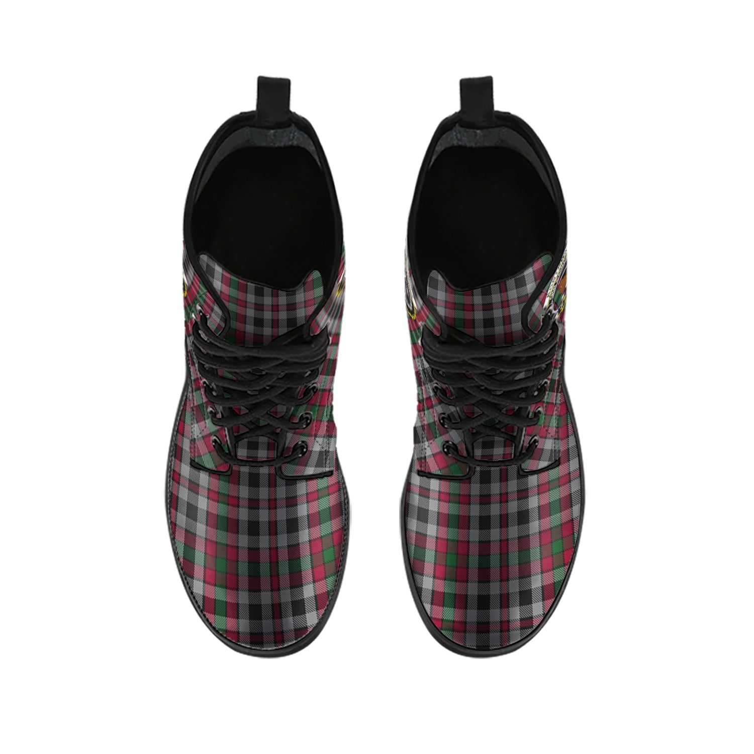 Borthwick Tartan Leather Boots with Family Crest - Tartanvibesclothing