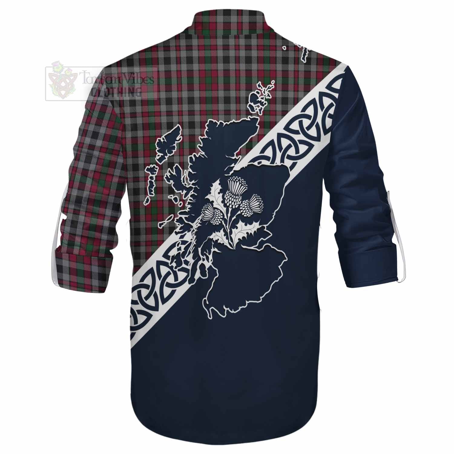 Borthwick Tartan Ghillie Kilt Shirt Featuring Thistle and Scotland Map - Tartan Vibes Clothing