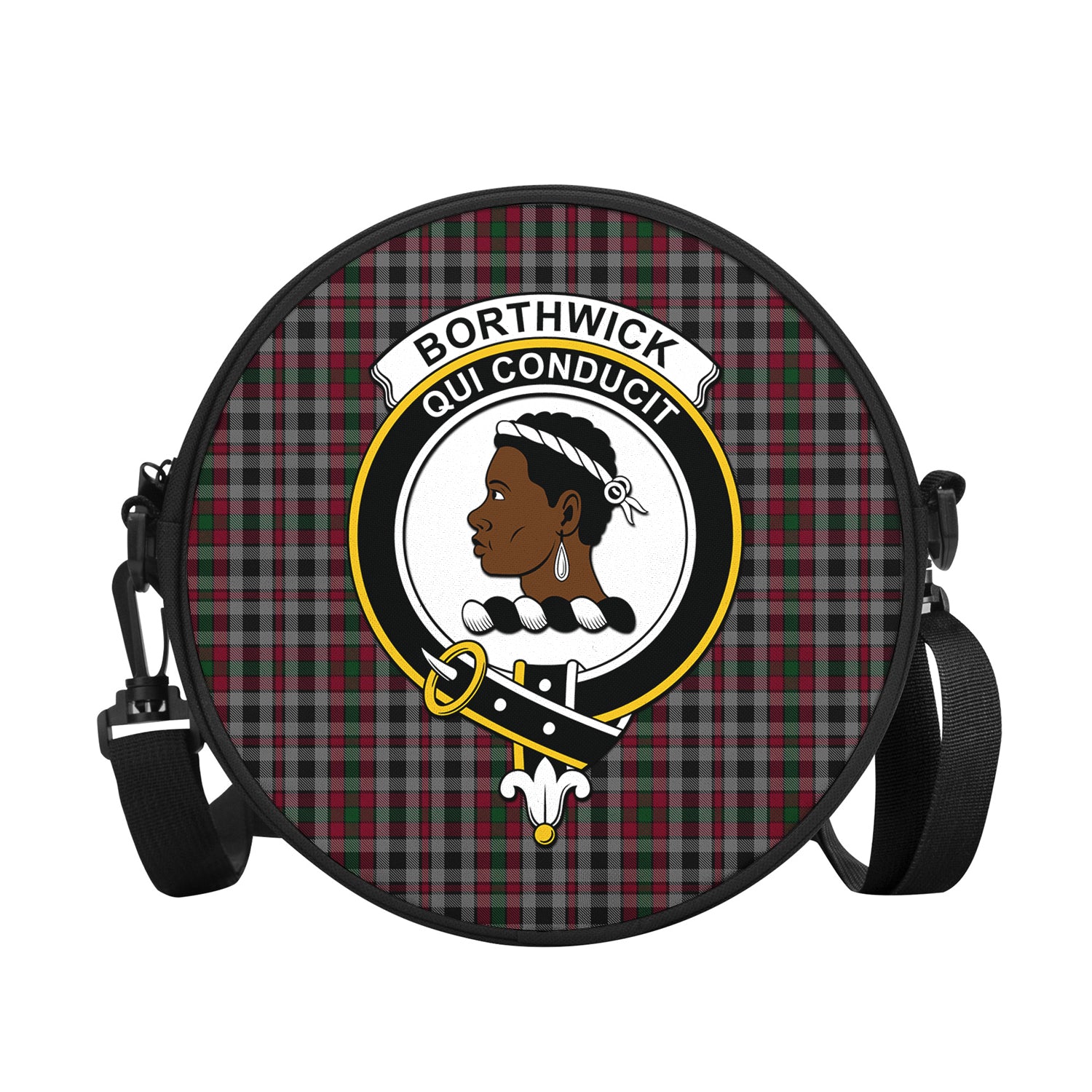 Borthwick Tartan Round Satchel Bags with Family Crest - Tartanvibesclothing