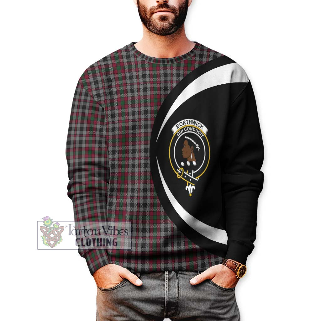 Borthwick Tartan Sweatshirt with Family Crest Circle Style - Tartan Vibes Clothing