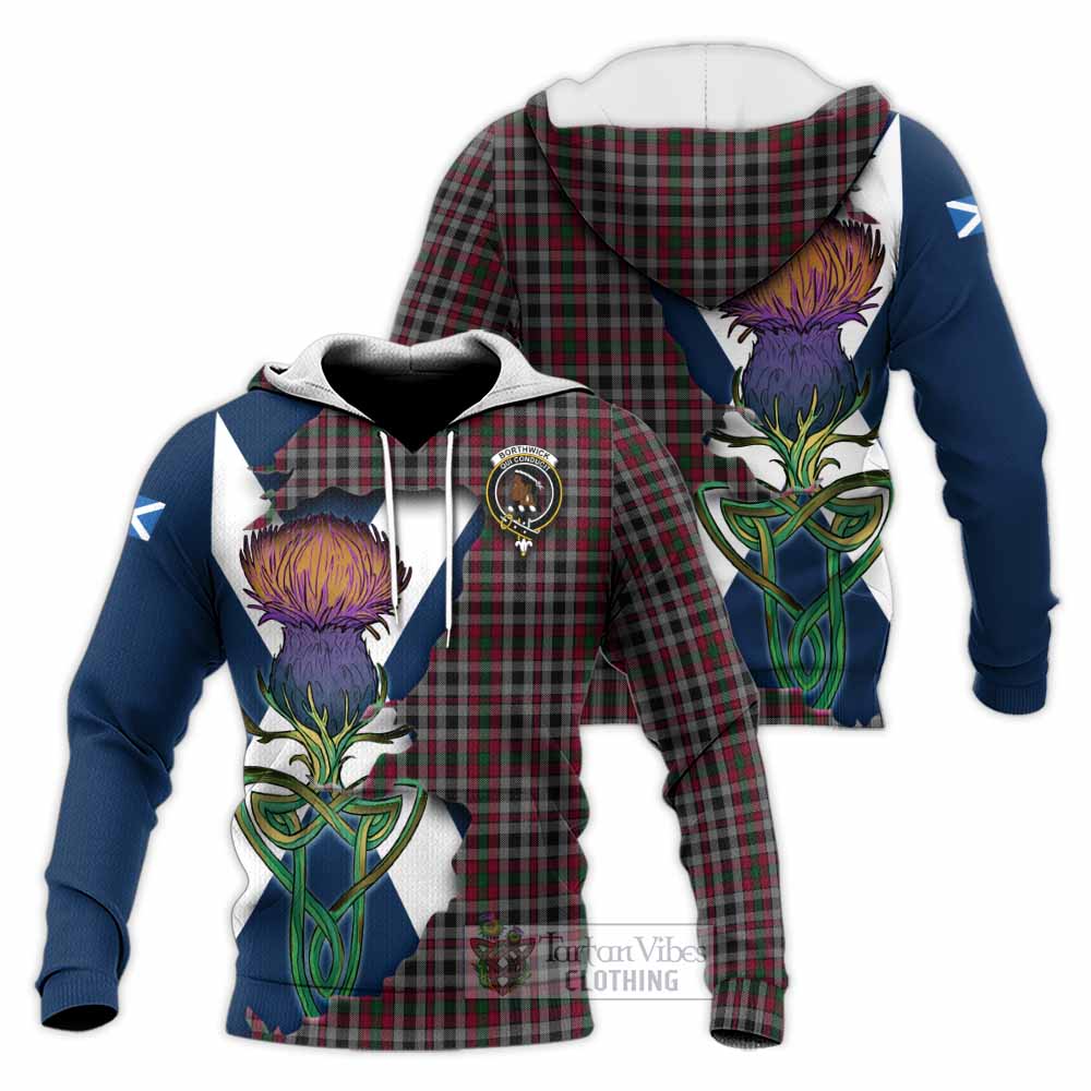 Tartan Vibes Clothing Borthwick Tartan Family Crest Knitted Hoodie Scottish Thistle Celtic Inspired