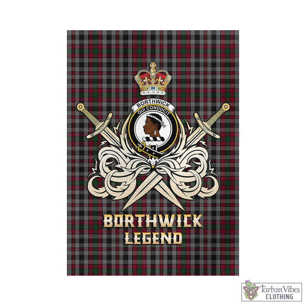 Tartan Vibes Clothing Borthwick Tartan Flag with Clan Crest and the Golden Sword of Courageous Legacy