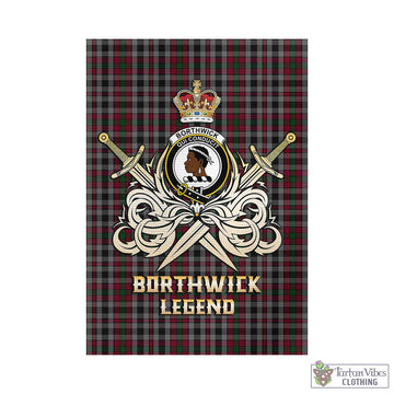 Borthwick Tartan Garden Flag with Clan Crest and the Golden Sword of Courageous Legacy