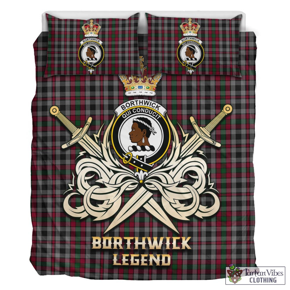 Tartan Vibes Clothing Borthwick Tartan Bedding Set with Clan Crest and the Golden Sword of Courageous Legacy