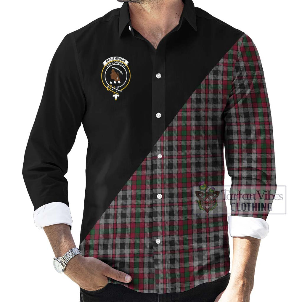 Borthwick Tartan Long Sleeve Button Shirt with Family Crest and Military Logo Style - Tartanvibesclothing Shop