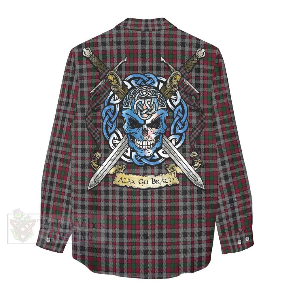 Borthwick Tartan Women's Casual Shirt with Family Crest Celtic Skull Style - Tartan Vibes Clothing