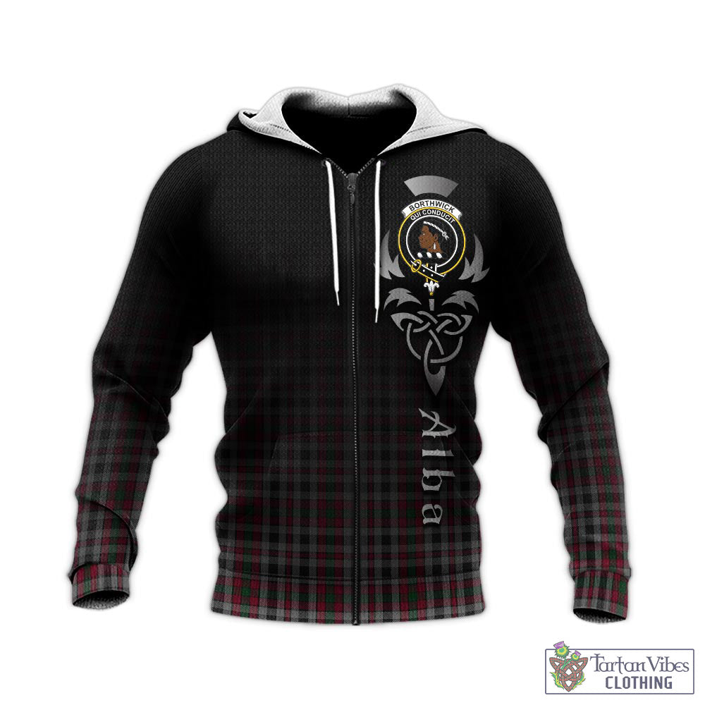 Tartan Vibes Clothing Borthwick Tartan Knitted Hoodie Featuring Alba Gu Brath Family Crest Celtic Inspired