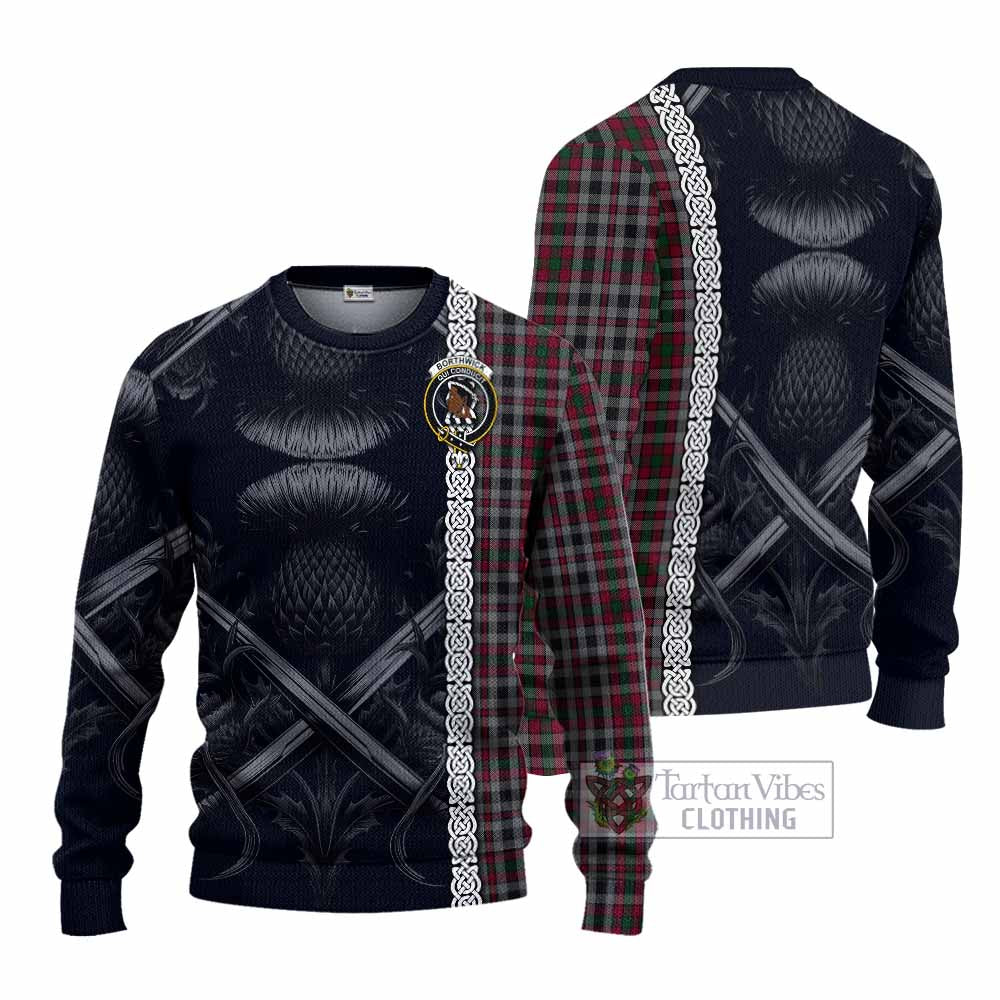 Borthwick Tartan Knitted Sweater with Family Crest Cross Sword Thistle Celtic Vibes - Tartan Vibes Clothing