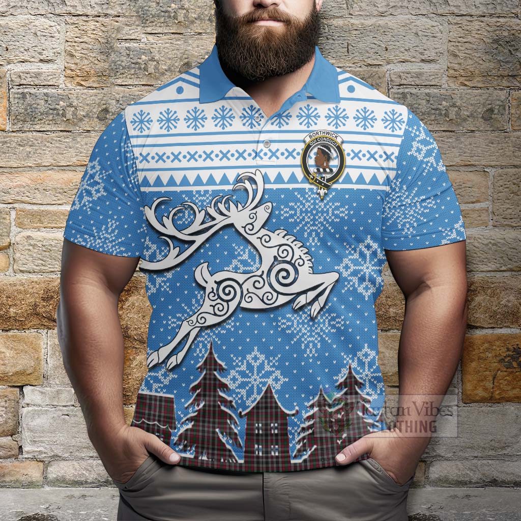 Borthwick Clan Christmas Polo Shirt Celtic Reindeer Style - Tartan Vibes Clothing