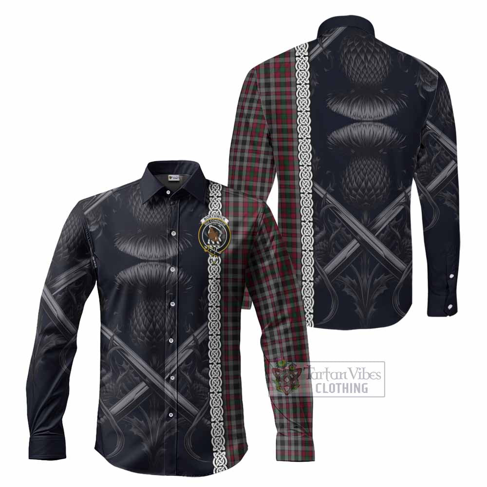 Tartan Vibes Clothing Borthwick Tartan Long Sleeve Button Shirt with Family Crest Cross Sword Thistle Celtic Vibes