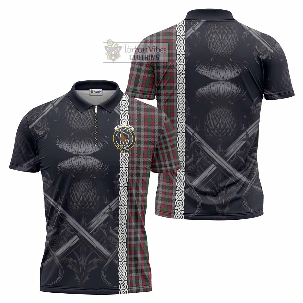 Tartan Vibes Clothing Borthwick Tartan Zipper Polo Shirt with Family Crest Cross Sword Thistle Celtic Vibes