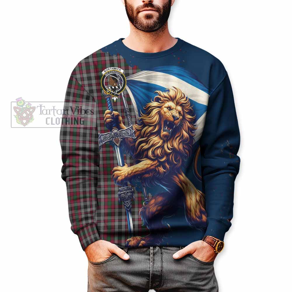 Tartan Vibes Clothing Borthwick Tartan Family Crest Sweatshirt with Scottish Majestic Lion