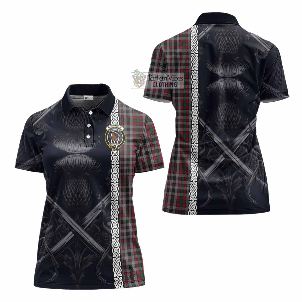 Tartan Vibes Clothing Borthwick Tartan Women's Polo Shirt with Family Crest Cross Sword Thistle Celtic Vibes