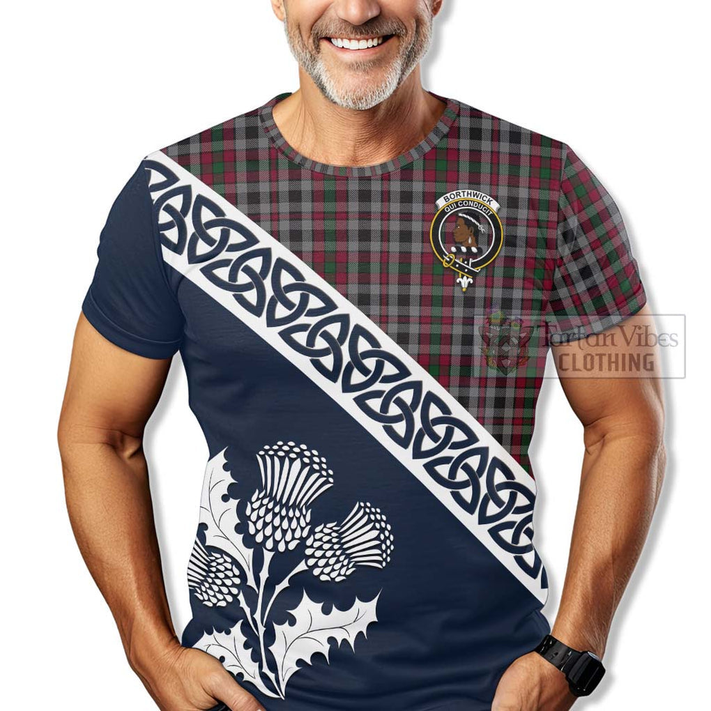 Borthwick Tartan T-Shirt Featuring Thistle and Scotland Map - Tartanvibesclothing Store