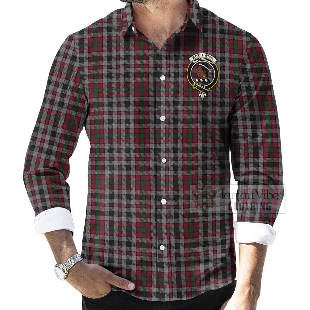 Borthwick Tartan Long Sleeve Button Shirt with Family Crest Celtic Skull Style - Tartan Vibes Clothing