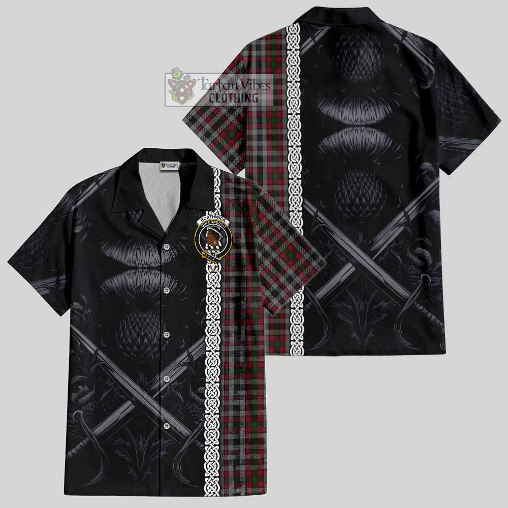 Borthwick Tartan Hawaiian Shirt with Family Crest Cross Sword Thistle Celtic Vibes - Tartan Vibes Clothing
