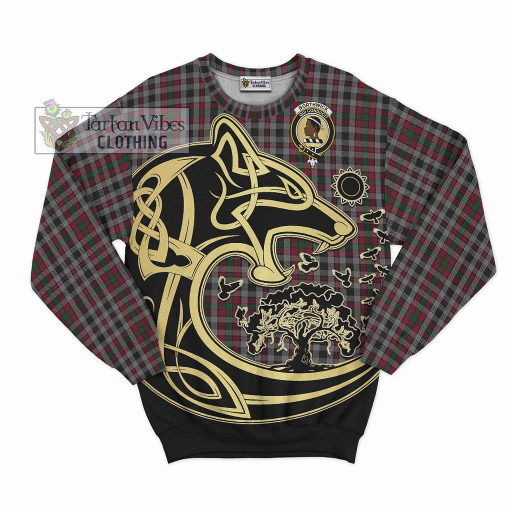 Borthwick Tartan Sweatshirt with Family Crest Celtic Wolf Style - Tartan Vibes Clothing