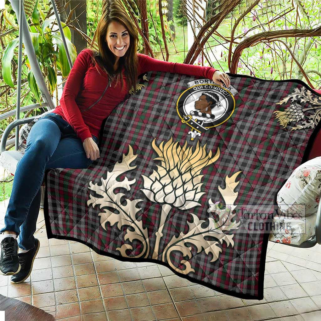 Borthwick Tartan Quilt with Family Crest and Golden Thistle Style - Tartan Vibes Clothing