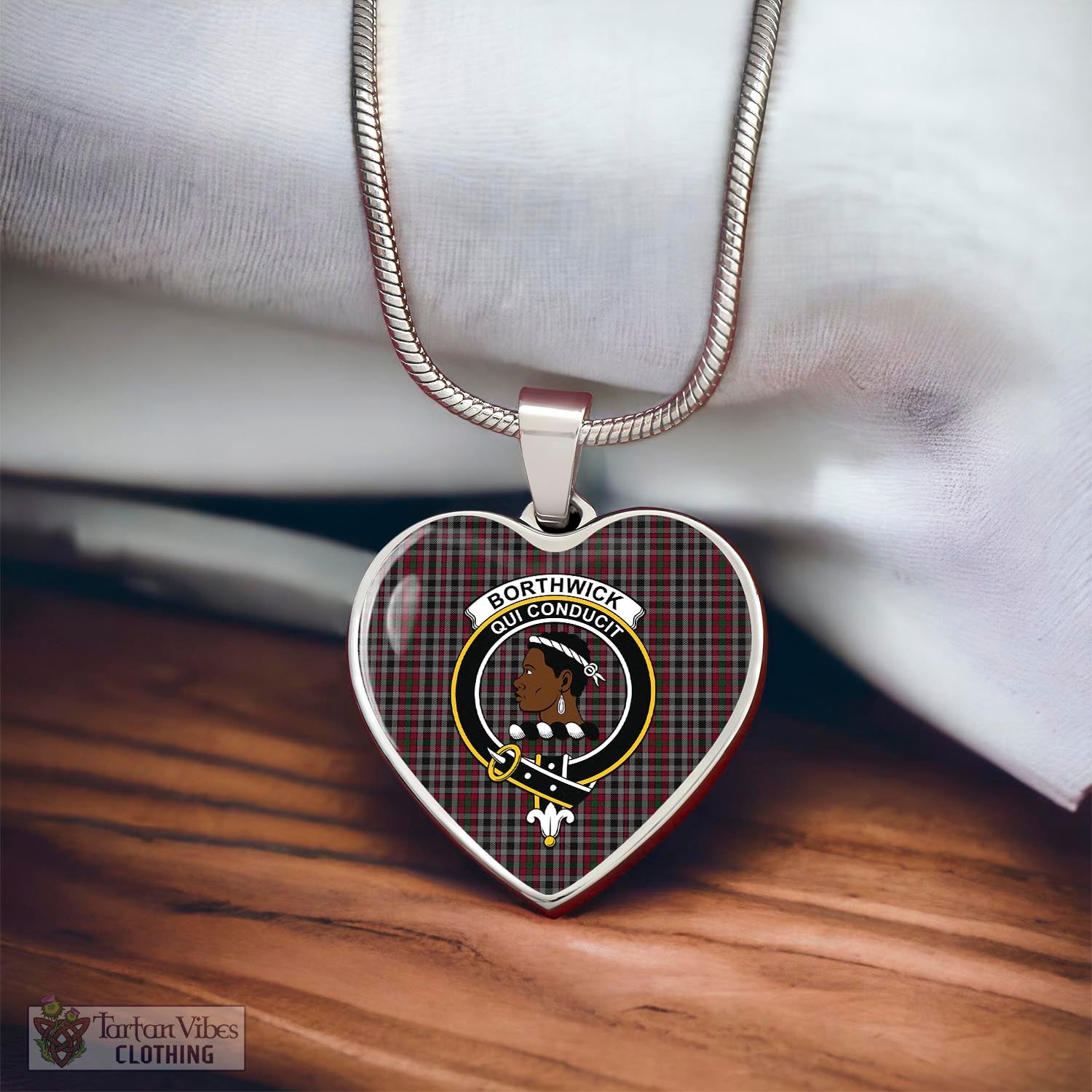 Borthwick Tartan Heart Necklace with Family Crest - Tartan Vibes Clothing