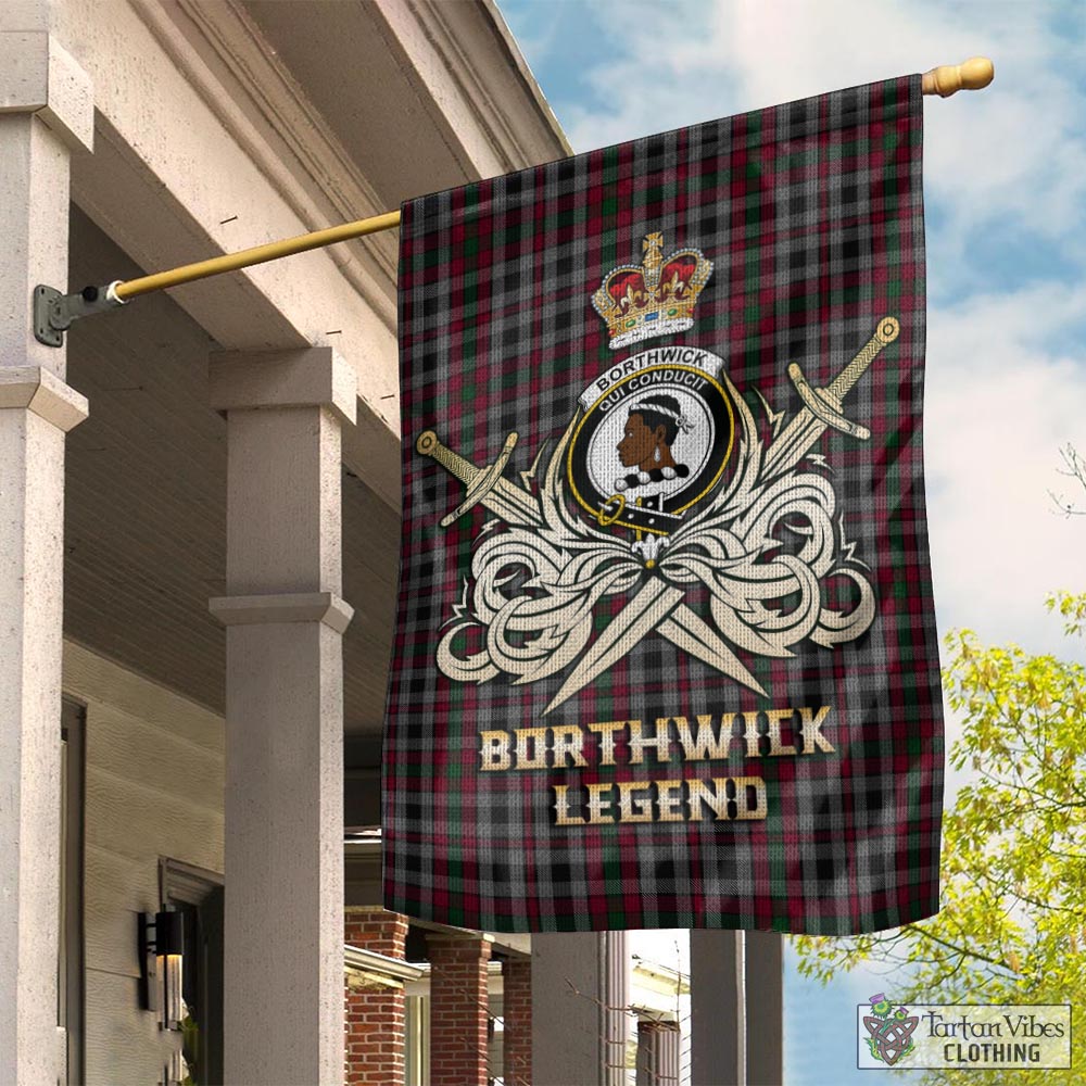 Tartan Vibes Clothing Borthwick Tartan Flag with Clan Crest and the Golden Sword of Courageous Legacy