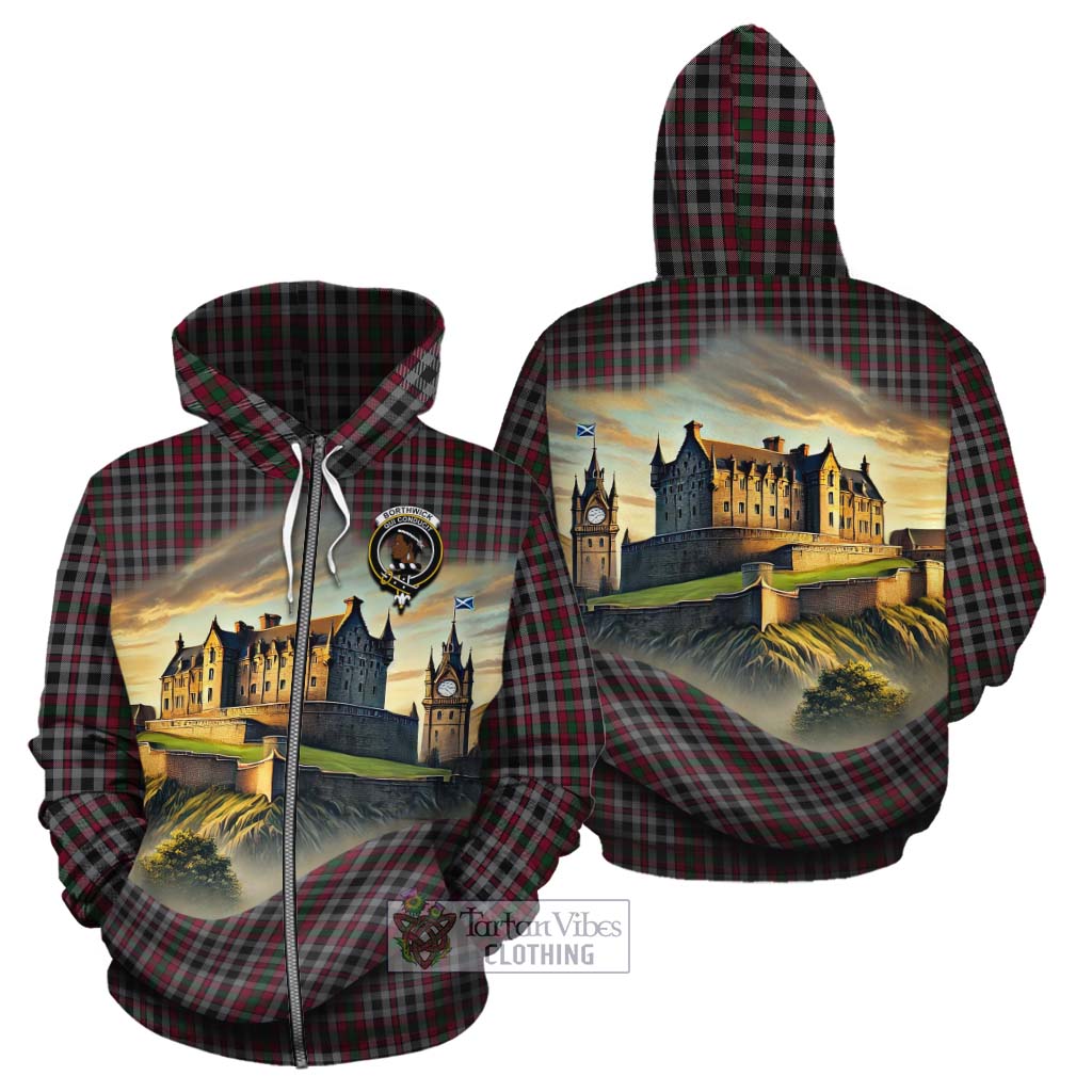 Borthwick Tartan Family Crest Cotton Hoodie with Scottish Ancient Castle Style Zip Hoodie - Tartan Vibes Clothing