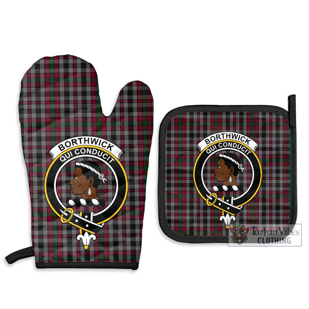 Borthwick Tartan Combo Oven Mitt & Pot-Holder with Family Crest Combo 1 Oven Mitt & 2 Pot-Holder Black - Tartan Vibes Clothing